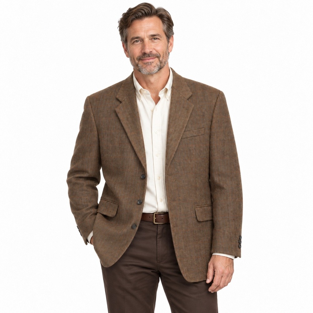 Meeting Street Men 42R Lambswool Herringbone Blazer Brown Heritage Academia